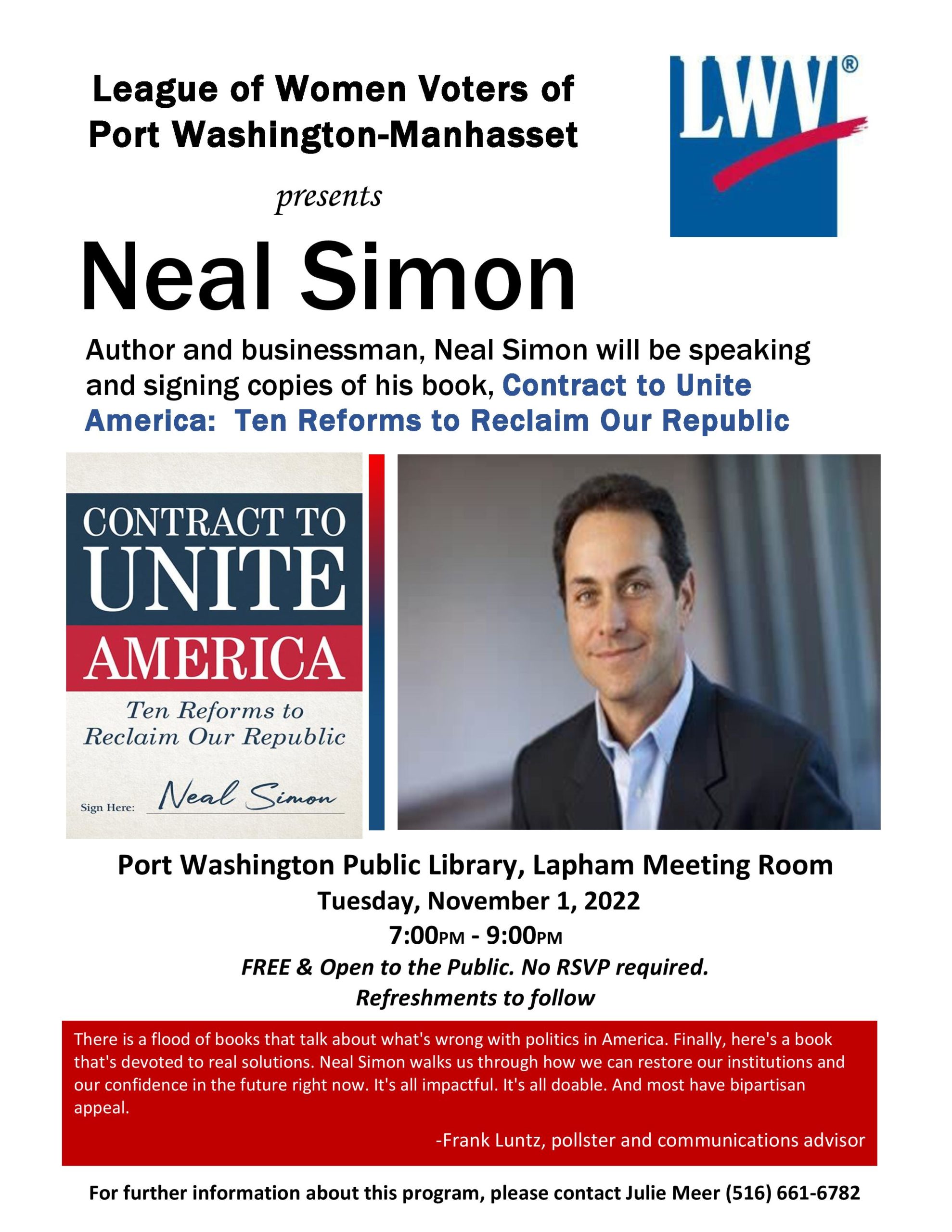 Neal Simon Book Signing Flyer
