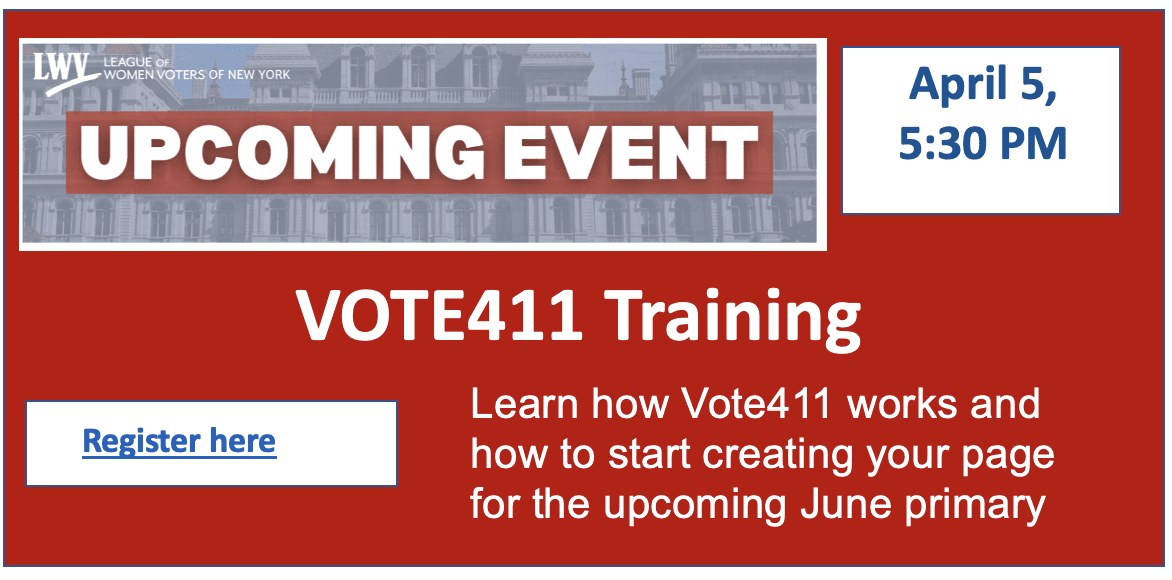 LWVUS will offer Vote411 Training on Apr5 